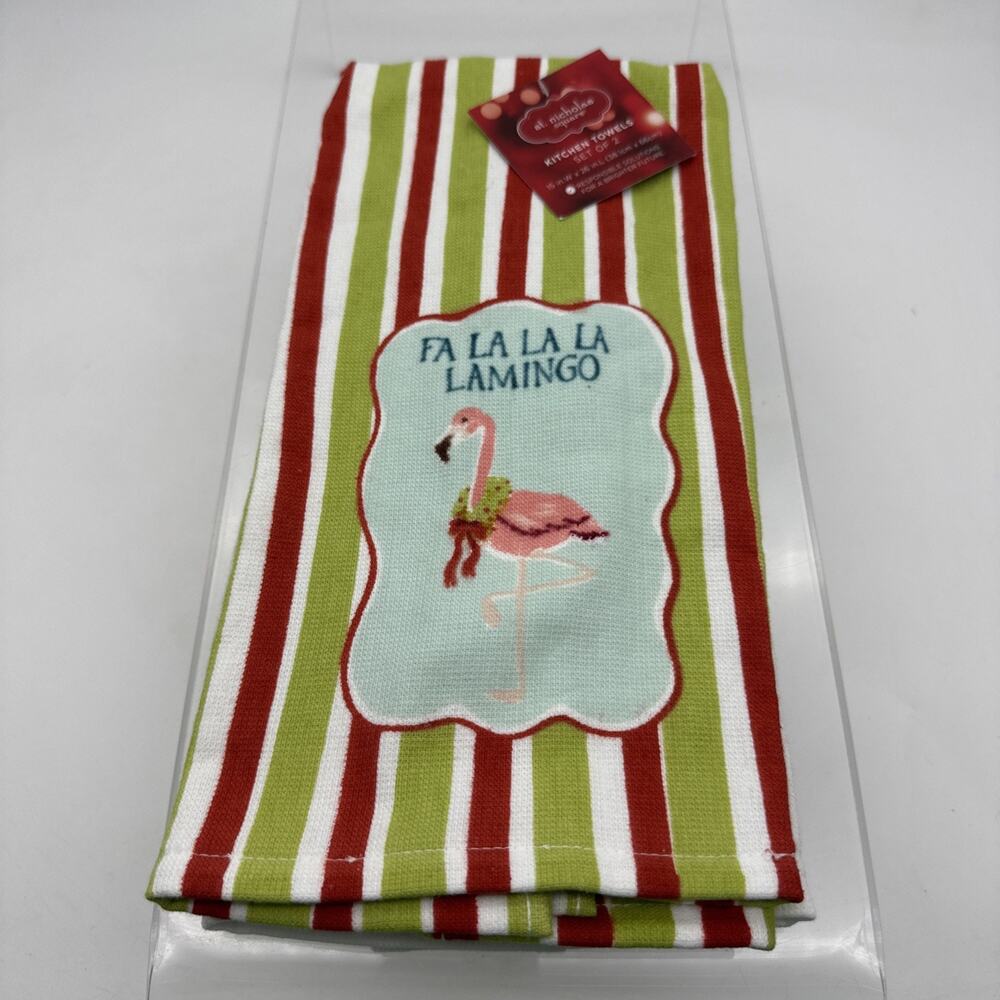 St. Nicholas Square Holiday Fa La La La Flamingo Kitchen Towel Set-15"x26"